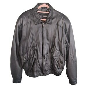 Byrnes & Baker Mens Black Leather Bomber Jacket XL Long Thinsulate Lined